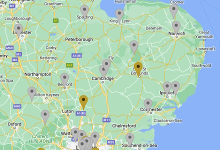 East of England coin dealer map