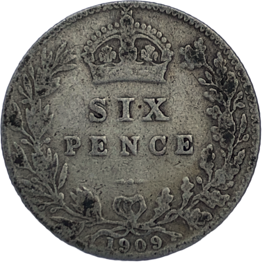 Reverse: Edward VII 1909 Sixpence