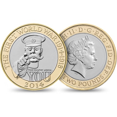 Reverse: Elizabeth II 2014 £2 First World War Centenary
