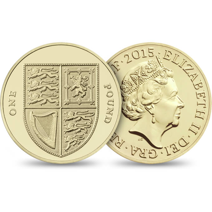 Reverse: Elizabeth II 2015 £1 Royal Shield - 5th Portrait