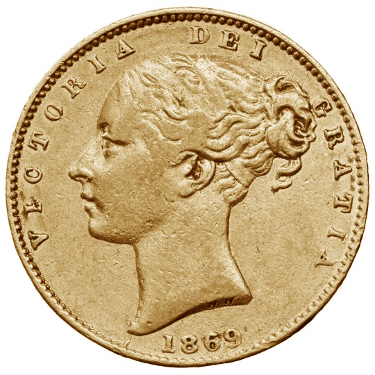 Obverse: Victoria 1869 Gold Half Sovereign