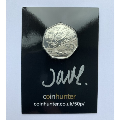 2019 D-Day Brilliant Uncirculated 50p [Coin Hunter card] signed by designer John Mills
