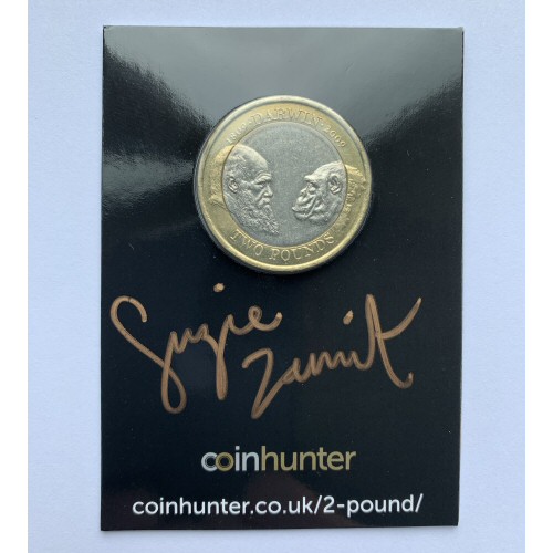 2009 Charles Darwin Circulated 2 Coin [Coin Hunter card] signed by designer Suzie Zamit