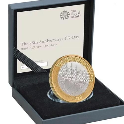 2019 Royal Mint D-Day Silver Proof £2 [Obverse: light toning marks]