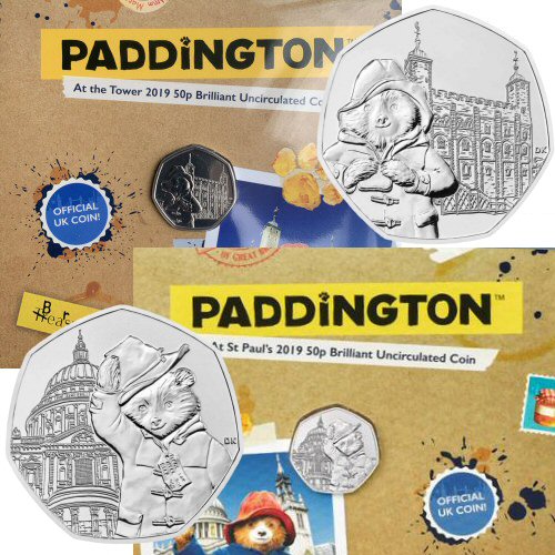 2019 Paddington 50p Set - 2 Royal Mint Packs: Tower of London and St. Pauls Cathedral
