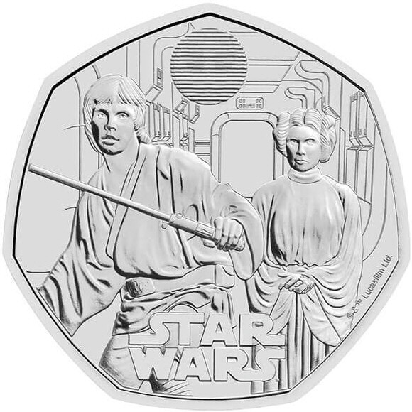 2023 50p Coin Star Wars Luke Skywalker and Princess Leia