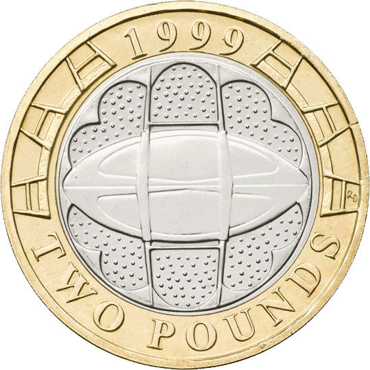 Reverse: Elizabeth II 1999 £2 Rugby World Cup