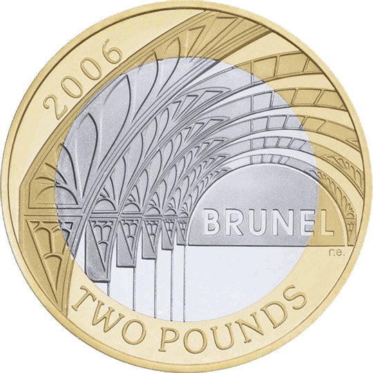 Reverse: Elizabeth II 2006 £2 Brunel Paddington Station