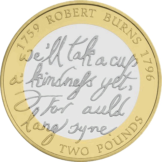 Reverse: Elizabeth II 2009 £2 Robert Burns