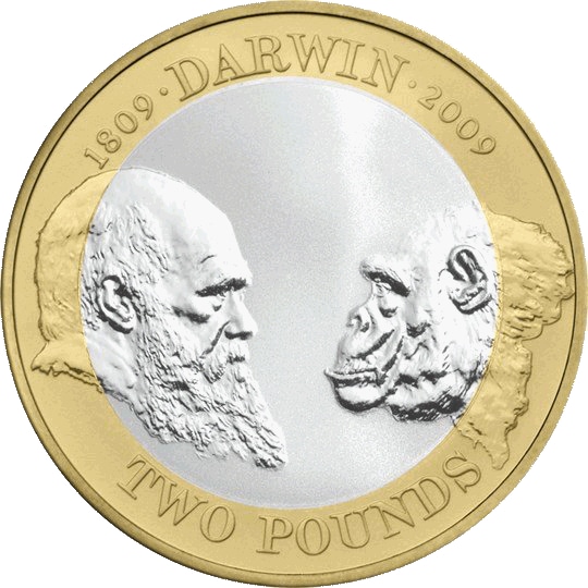 Reverse: Elizabeth II 2009 £2 Charles Darwin