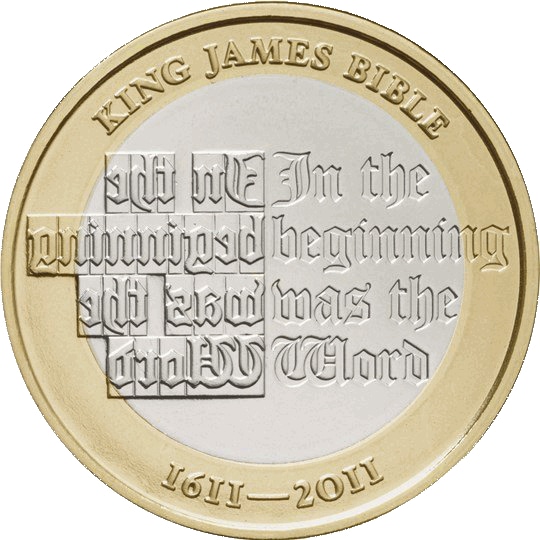 Reverse: Elizabeth II 2011 £2 King James Bible