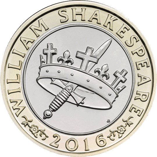 History Crown and Dagger United Kingdom £2 Pounds 2016 William Shakespeare 
