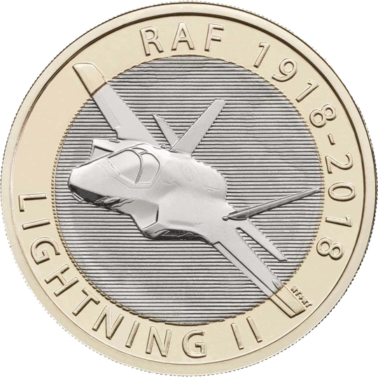 Reverse: Elizabeth II 2018 £2 RAF Centenary F-35 Lightning II