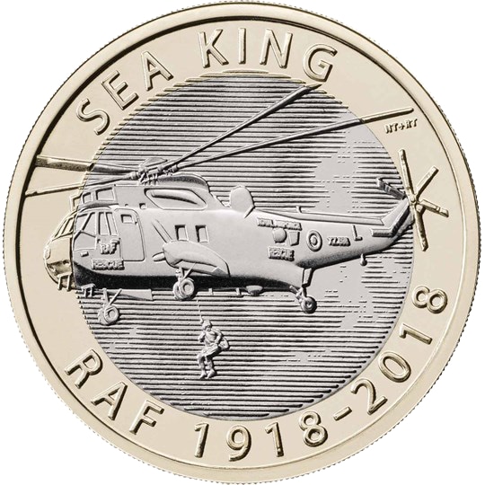 Reverse: Elizabeth II 2018 £2 RAF Centenary Sea King