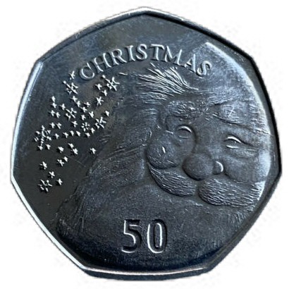 1998 GIBRALTAR 50p CHRISTMAS Fifty Pence Santa Claus in Chimney 