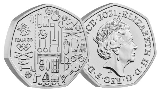 Reverse: Elizabeth II 2021 50p Team GB (delayed Olympic Games)