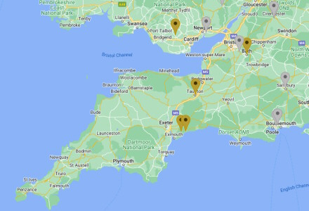 South West England coin dealer map