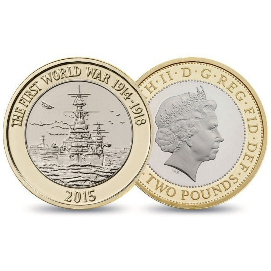 Reverse: Elizabeth II 2015 £2 FWW Navy - 4th Portrait