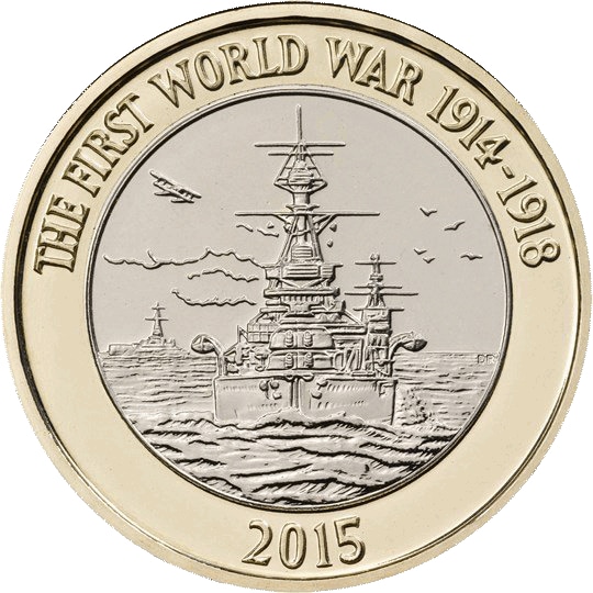 Reverse: Elizabeth II 2015 £2 FWW Navy - 5th Portrait