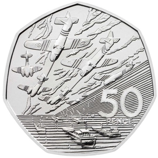 Reverse: Elizabeth II 2019 50p D-Day Landings (50 years of the 50p)