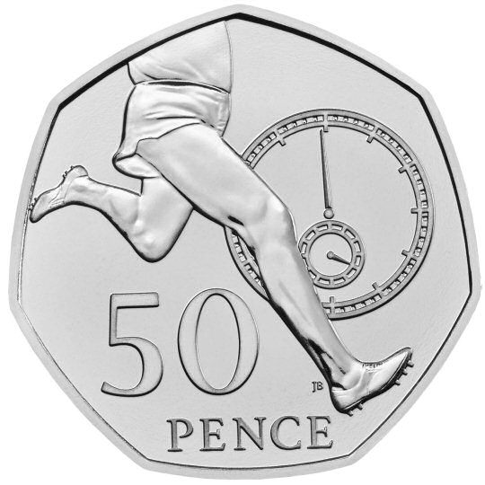 Reverse: Elizabeth II 2019 50p Roger Bannister (50 years of the 50p)