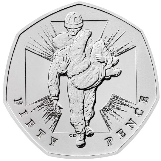 Reverse: Elizabeth II 2019 50p Victoria Cross heroic acts (50 years of the 50p)