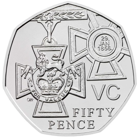Reverse: Elizabeth II 2019 50p Victoria Cross medal (50 years of the 50p)