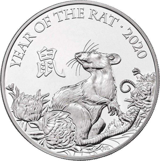 Reverse: Elizabeth II 2020 £5 Lunar year of the rat