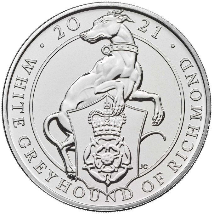 Reverse: Elizabeth II 2021 £5 The White Greyhound of Richmond