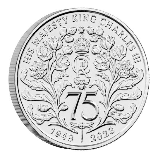 Reverse: Charles III 2023 £5 King Charles III 75th Birthday