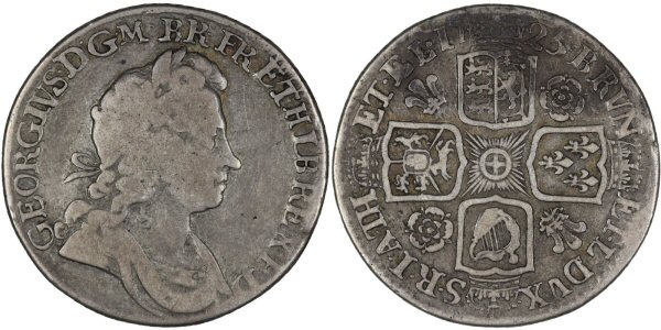 George I 1725 Shilling Roses & Plumes in angles on rev
