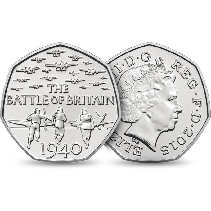 Reverse: Elizabeth II 2015 50p Battle of Britain - 4th Portrait (no denomination)