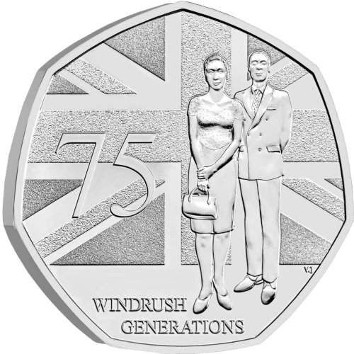 Reverse: Charles III 2023 50p Windrush Generations 75th Anniversary
