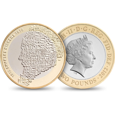 Reverse: Elizabeth II 2012 £2 Charles Dickens