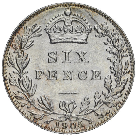 Reverse: Edward VII 1905 Sixpence