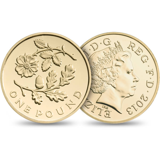 Reverse: Elizabeth II 2013 £1 Floral emblem of England