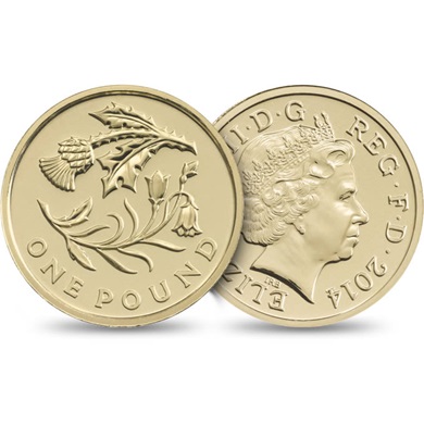 Reverse: Elizabeth II 2014 £1 Floral emblem of Scotland