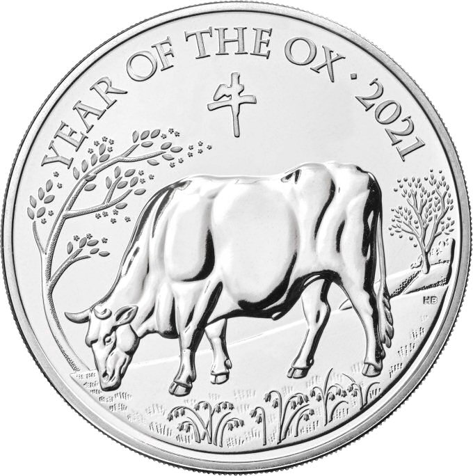 Reverse: Elizabeth II 2020 £5 Lunar year of the Ox