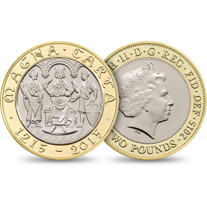 Reverse: Elizabeth II 2015 £2 Magna Carta - 4th Portrait