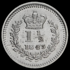 Obverse: Victoria 1843 Three Halfpence