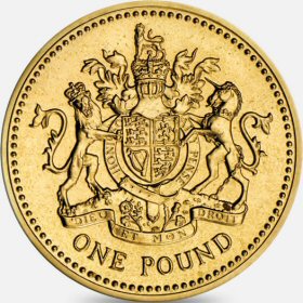 Reverse: Elizabeth II 1993 £1 Royal Arms