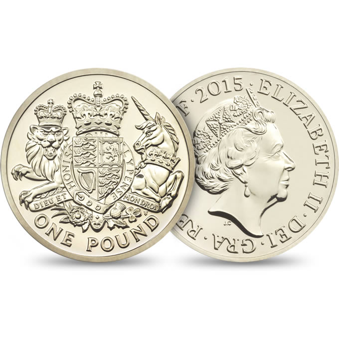 Reverse: Elizabeth II 2015 £1 Royal Arms - 5th Portrait