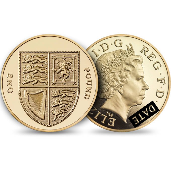 Reverse: Elizabeth II 2008 £1 Royal Shield