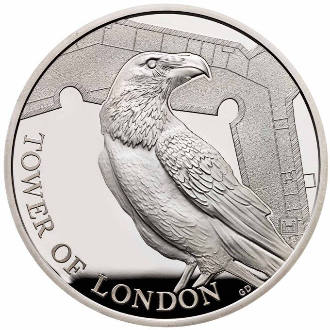 Reverse: Elizabeth II 2019 £5 The Legend of the Ravens