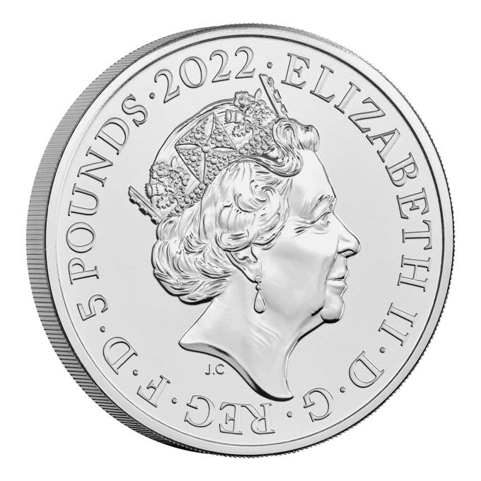 Obverse: Elizabeth II 2022 £5 Queen's Reign Charity & Patronage