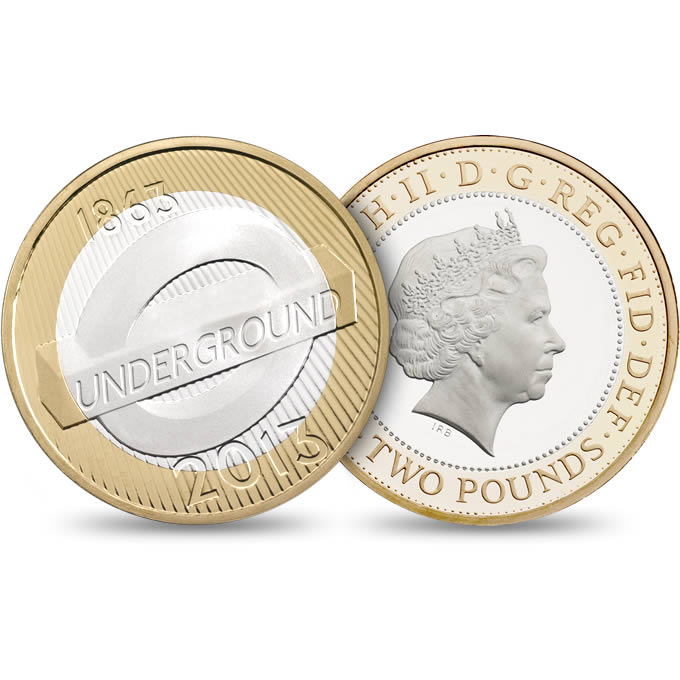 Reverse: Elizabeth II 2013 £2 London Underground Roundel