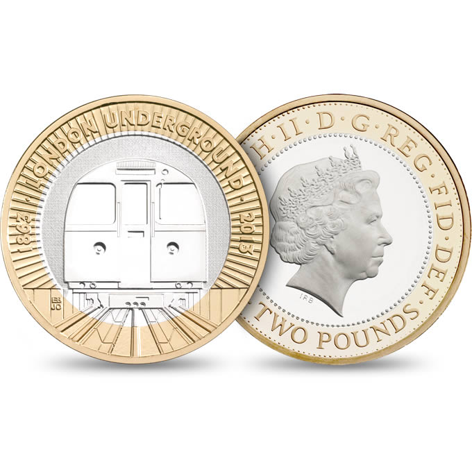 Reverse: Elizabeth II 2013 £2 London Underground Train