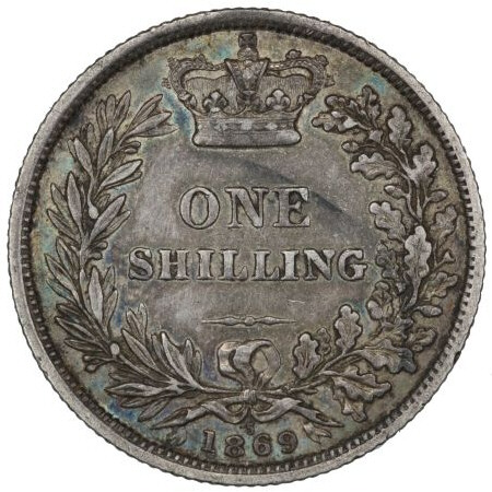 Reverse: Victoria 1869 Shilling