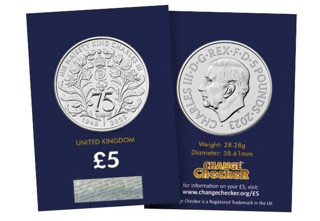 2023 The 75th Birthday of His Majesty King Charles III £5 Coin [Change Checker card]