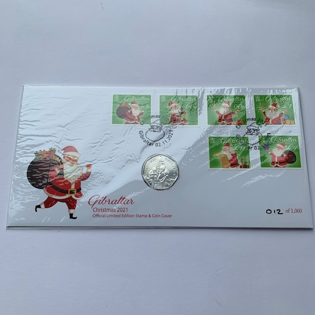 2021 Gibraltar Christmas 50p Stamp and Coin Cover